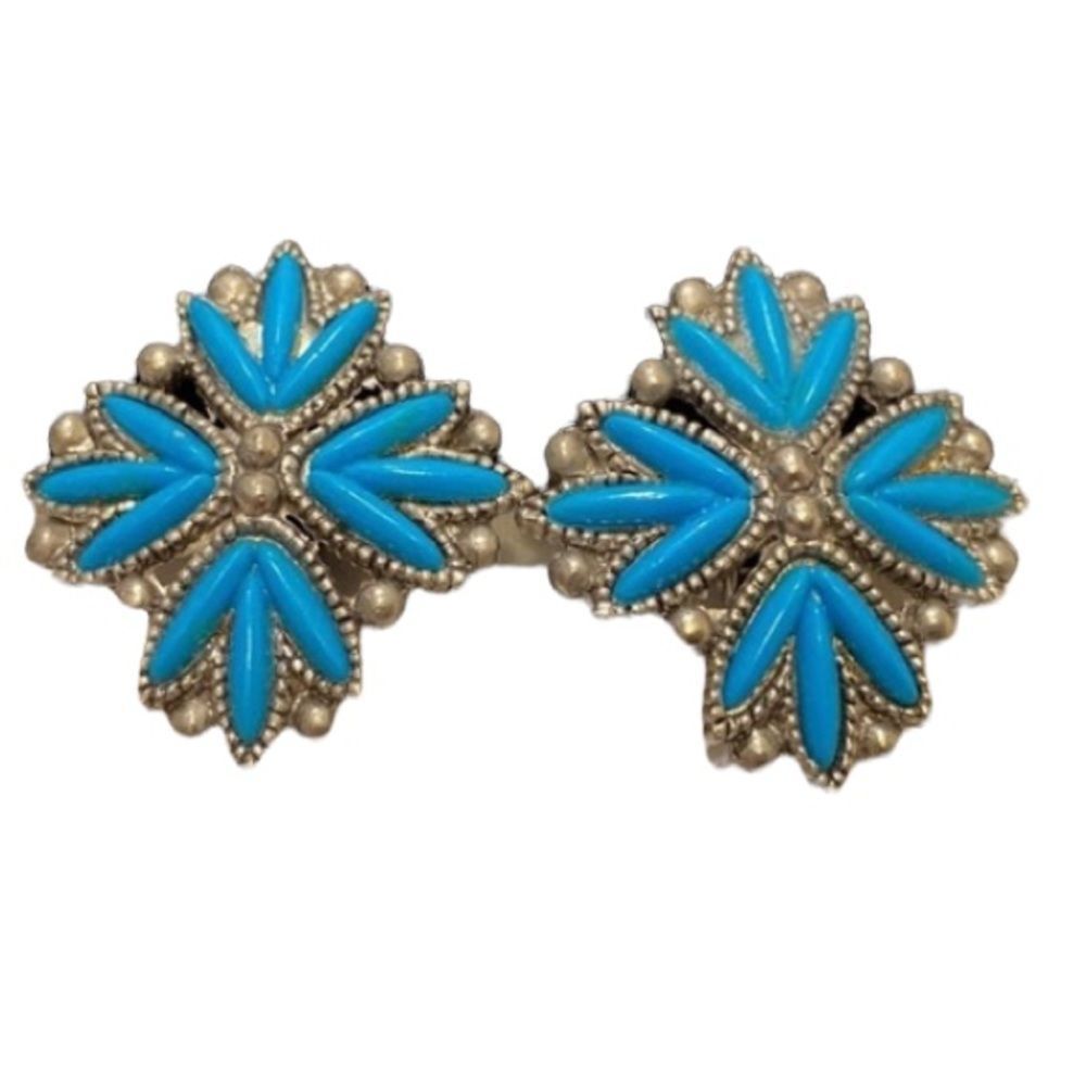Vintage Estate Silver And Faux Turquoise Earrings